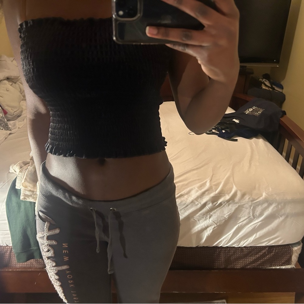 Black Strapless Smocked Top